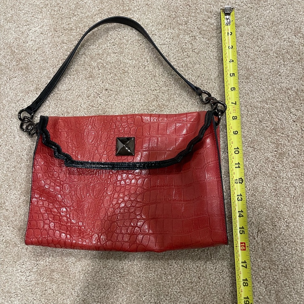 Kate Landry reptile print red leather bag. - Picture 2 of 10